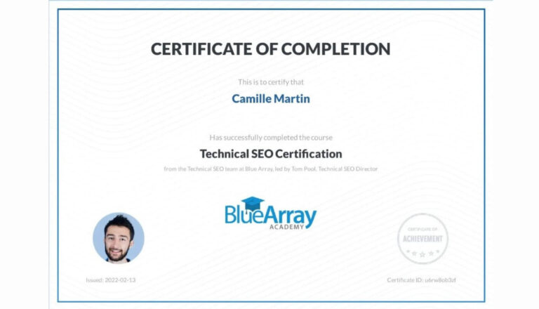 technical seo certification by blue array
